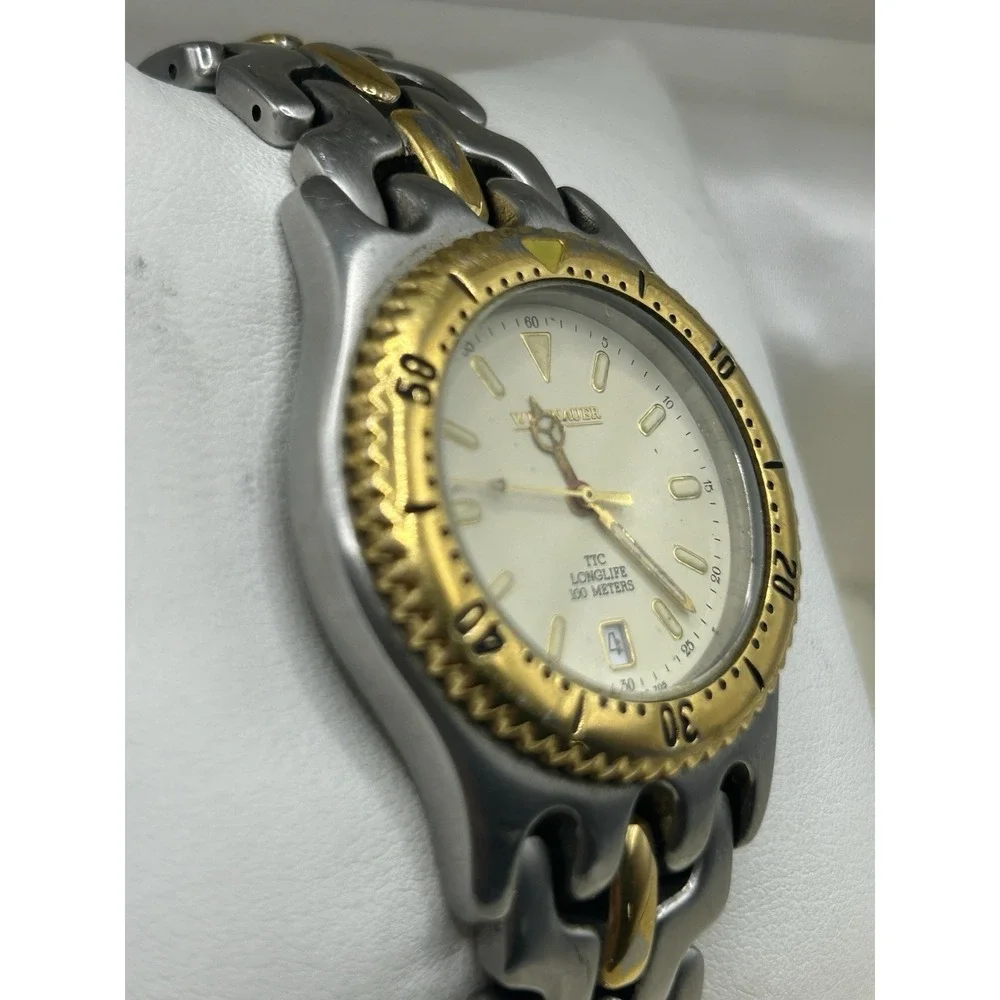 Vintage Wittnauer TT  Longlife 100m‎ Time Date Quartz Two Tone Men Watch W Box